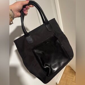 Vintage Lancel Paris Black Leather Tote Bag Minimalist Designer Handbag